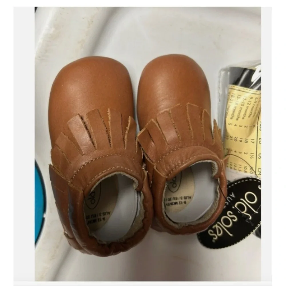NIP Old Soles Leather Moccasins Fringe Bootie Tan Infant 9-12; Euro 20